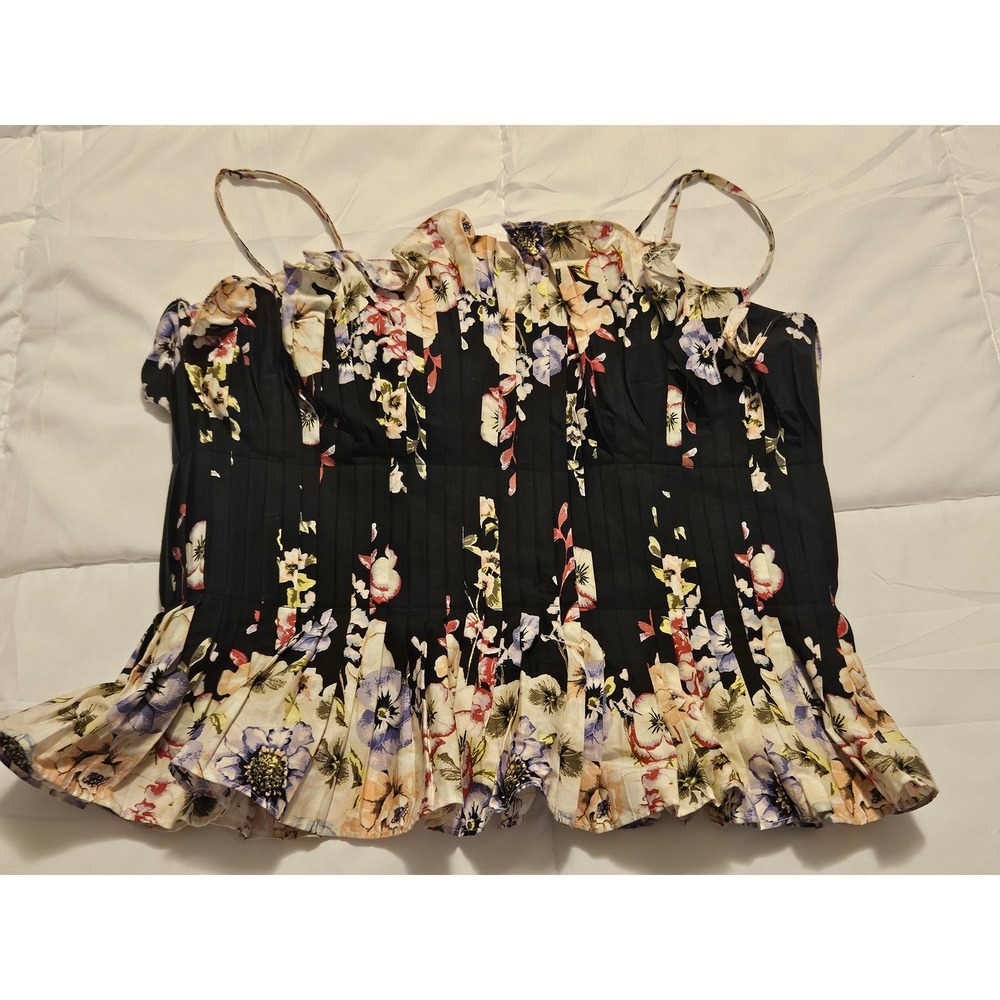 White House Black Market Floral Corset Top Removable Straps Peplum Black Size 6